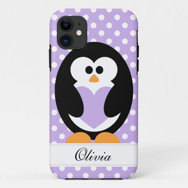 Capa Para iPhone 11 Amor roxo do pinguim (Verso)