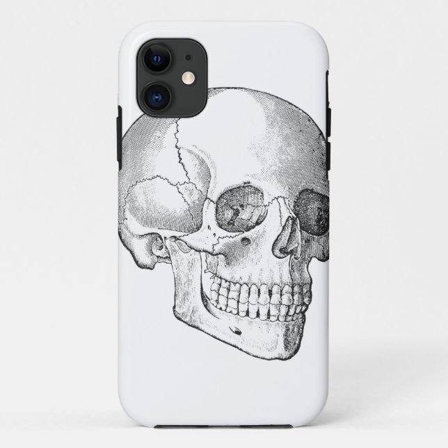 Capa Para iPhone 11 Anatomia médica desenho do crânio de colheita mono (Verso)