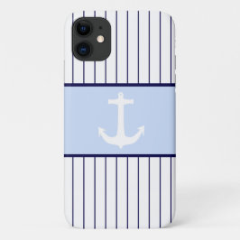 Capa Para iPhone 11 Âncora Branca Capitão Listras Azuis Mar Oceano