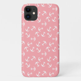 Capa Para iPhone 11 Âncora branca Fundo cor-de-rosa Capitão Mar