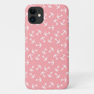 Capa Para iPhone 11 Âncora branca Fundo cor-de-rosa Capitão Mar