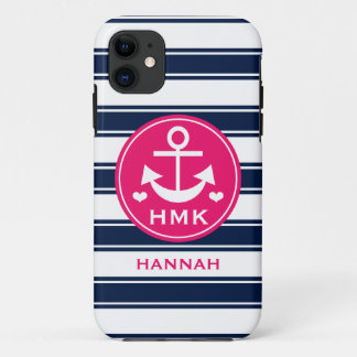 CAPA PARA iPhone 11 ÂNCORA MONOGRAMMED DO ROSA E DO MARINHO