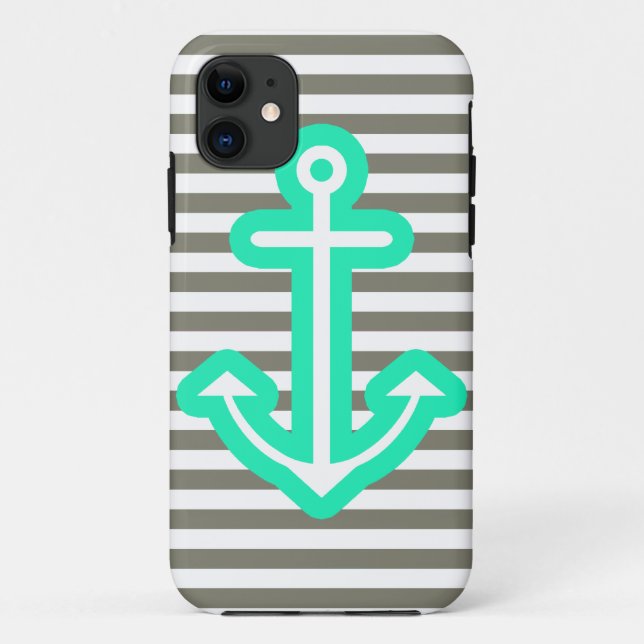 Capa Para iPhone 11 Âncora náutica cinzenta da hortelã (Verso)