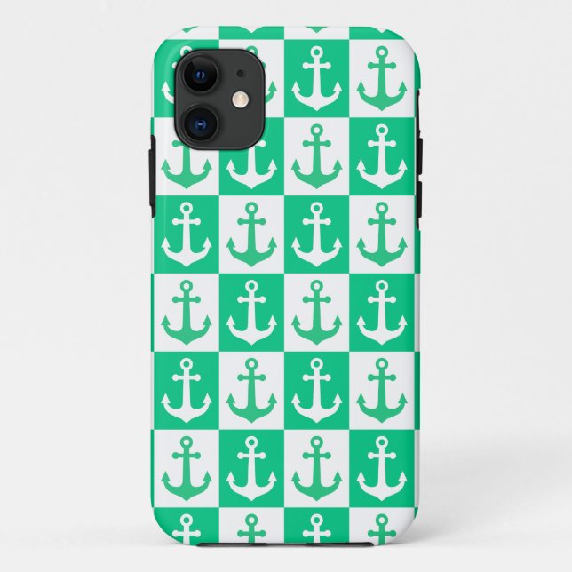 Capa Para iPhone 11 Âncora Xadrez - Verde Oceano    (Verso)