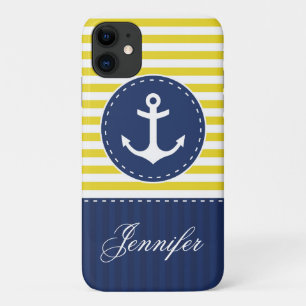 Capa Para iPhone 11 Ancoragem de padrão amarelo marinho personalizáv