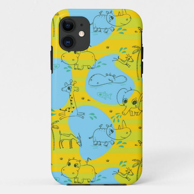 Capa Para iPhone 11 Animais que jogam o fundo do teste padrão do bebê (Verso)