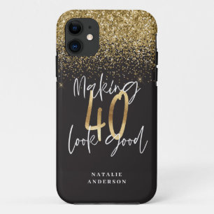 Capa Para iPhone 11 aniversário de 40 anos, preto e chic ouro, moderno