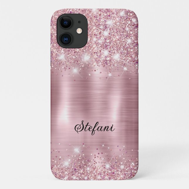 Capa Para iPhone 11 Aniversário do Glittery Blush Rosa Gold Foil 65 (Verso)