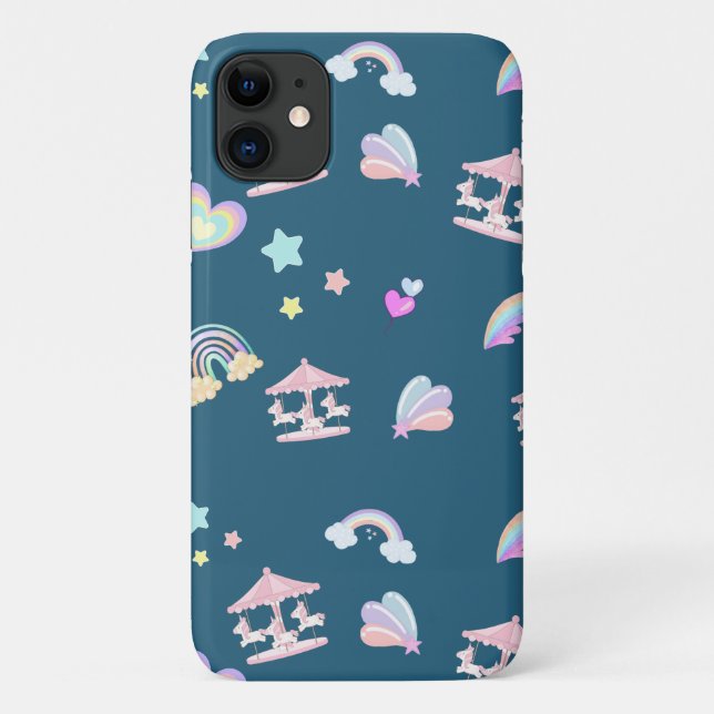 Capa Para iPhone 11 Aniversário do padrão carrossel mágico do Unicórni (Verso)