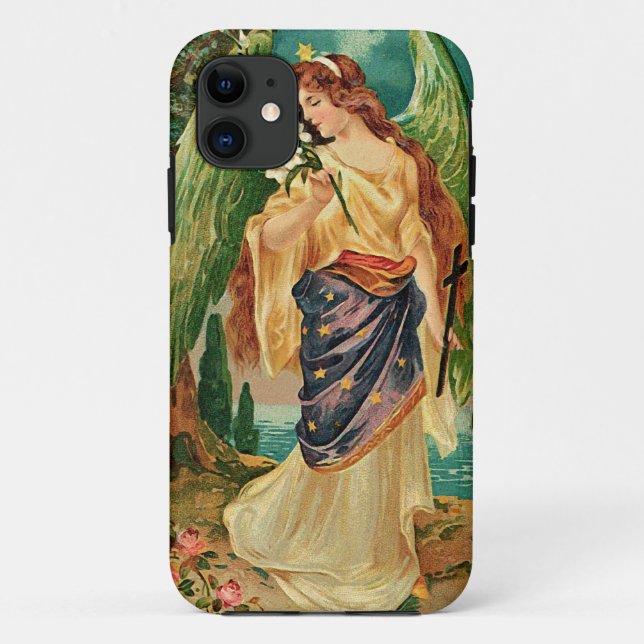 Capa Para iPhone 11 Anjo segurando um galho floral (Verso)