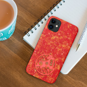 Capa Para iPhone 11 Ano Novo Lunar Chinês Zodíaco Boi Dourado Vermelho