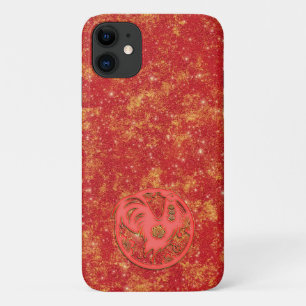 Capa Para iPhone 11 Ano Novo Lunar Galo do Zodíaco Chinês em Dourado V