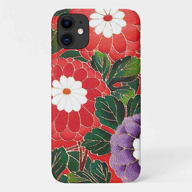 Capa Para iPhone 11 Anterior Brocade Japonês Vermelho Profundo (Verso)