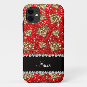 Capa Para iPhone 11 Apelido de diamante de ouro, néon vermelho,