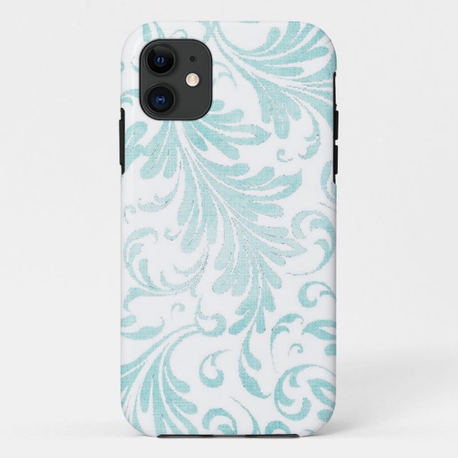Capa Para iPhone 11 Aquarela Acanthus Deixa Aqua Azul Verde (Verso)