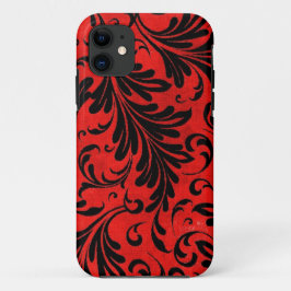 Capa Para iPhone 11 Aquarela Acanthus Deixa Escarlate Negro