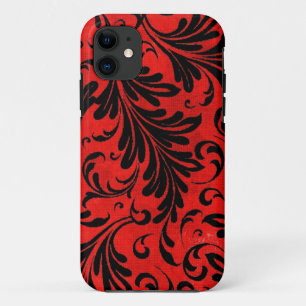 Capa Para iPhone 11 Aquarela Acanthus Deixa Escarlate Negro