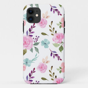 Capa Para iPhone 11 Aquarela de flor rosa contínua