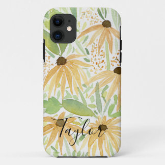 Capa Para iPhone 11 Aquarela Girassóis, Arte Botânica