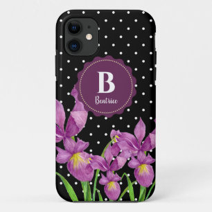 Capa Para iPhone 11 Aquarelas Purple Iris Bolinhas Pretas