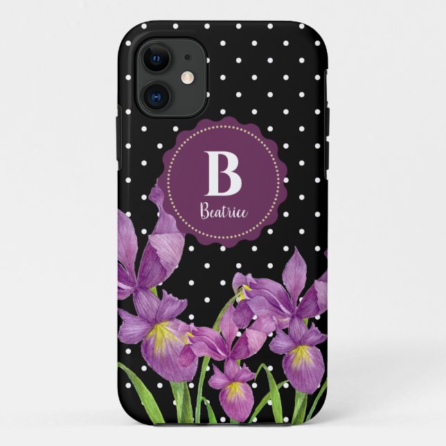 Capa Para iPhone 11 Aquarelas Purple Iris Bolinhas Pretas (Verso)