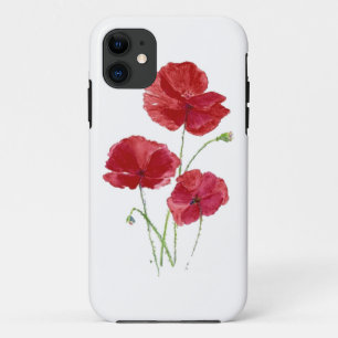 Capa Para iPhone 11 Aquarelas Red Poppy Garden Flor Arte Floral
