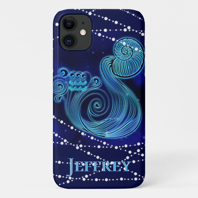 Capa Para iPhone 11 Aquário no Azul Negro II (Verso)