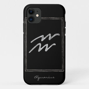 Capa Para iPhone 11 Aquarius martelou prata estilizada astrologia zodí