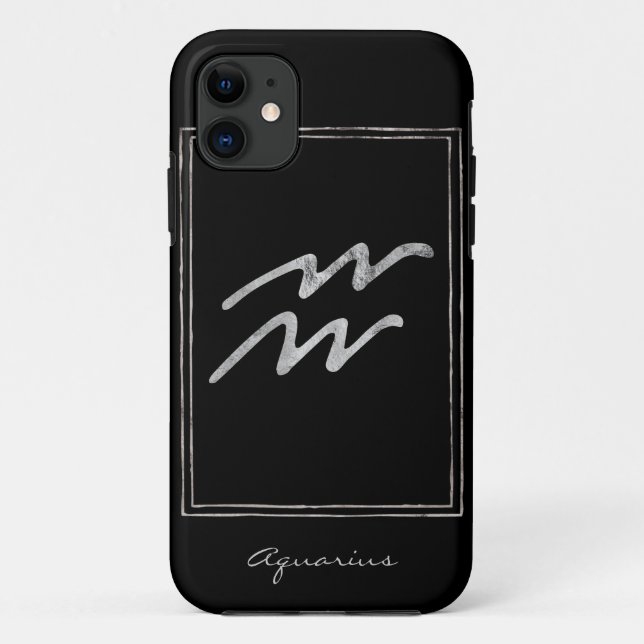 Capa Para iPhone 11 Aquarius martelou prata estilizada astrologia zodí (Verso)