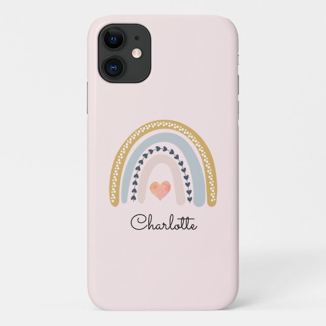 Capa Para iPhone 11 Arco-Íris de Aquarela Personalizado Boho (Verso)