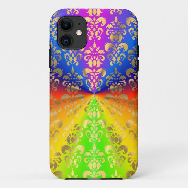 Capa Para iPhone 11 Arco-íris dourado damasco (Verso)