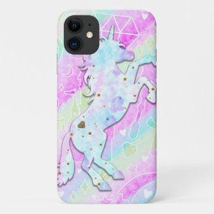 Capa Para iPhone 11 Arco-íris Pastel de Diamantes & Estrelas Unicórnio