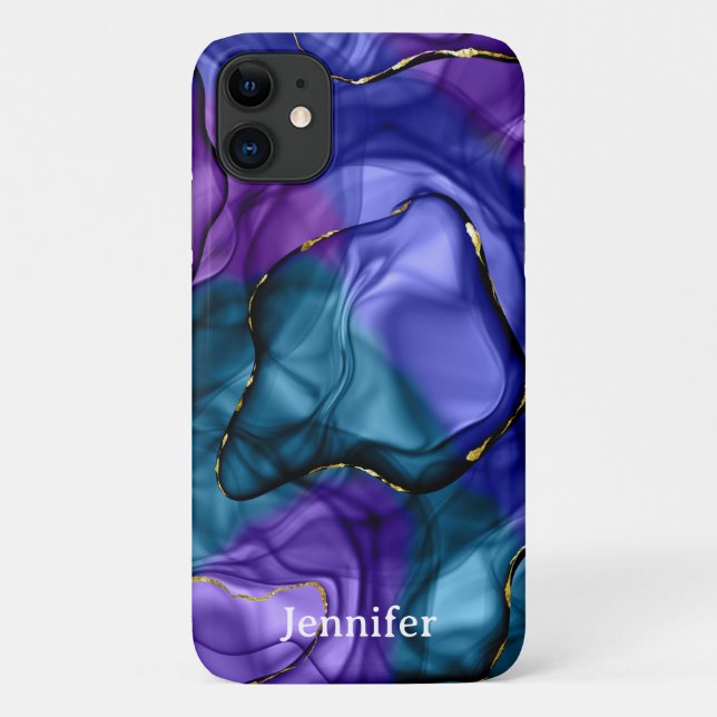Capa Para iPhone 11 Arco-íris violeta rosa em aquarela (Verso)
