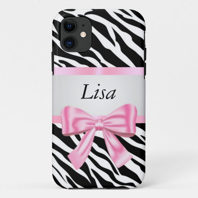 Capa Para iPhone 11 Arco Rosa de Padrão Zebra Personalizado (Verso)