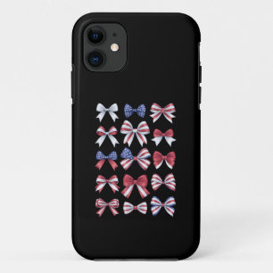 Capa Para iPhone 11 Arcos de coquetes vermelhos brancos e azuis americ