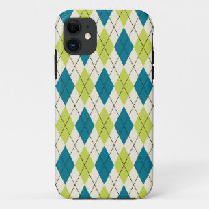 Capa Para iPhone 11 Argyle Azul E Verde