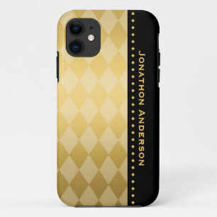 Capa Para iPhone 11 Argyle masculino preto e Dourado luxuoso