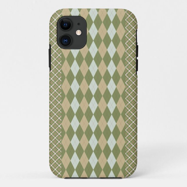 Capa Para iPhone 11 Argyle Xadrez Olive (Verso)