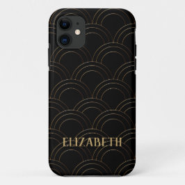 Capa Para iPhone 11 Art Deco Dourado Nome Preto Personalizado