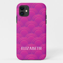 Capa Para iPhone 11 Art Deco Dourado Nome Roxo Personalizado