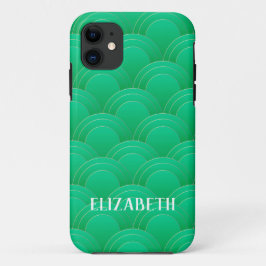 Capa Para iPhone 11 Art Deco Dourado Nome Verde Personalizado