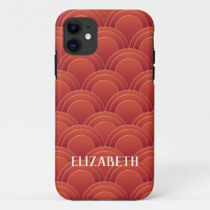 Capa Para iPhone 11 Art Deco Dourado Nome Vermelho Personalizado