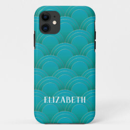 Capa Para iPhone 11 Art Deco Dourado Turquoise Name Personalizado