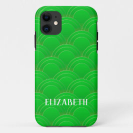 Capa Para iPhone 11 Art Deco Nome Verde Dourado Personalizado
