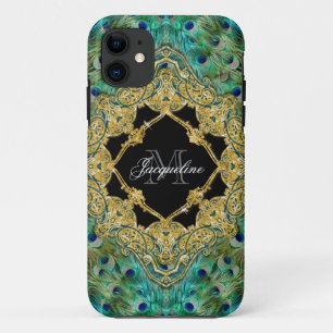 Capa Para iPhone 11 Art Deco Peacock Glitter Dourado Gatsby