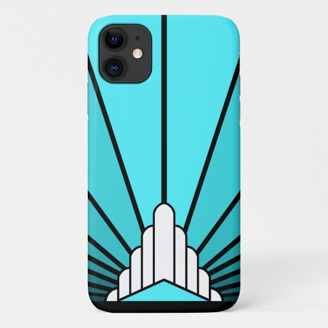 Capa Para iPhone 11 Art deco sun em aqua (Verso)