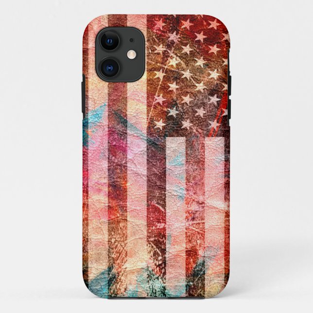 Capa Para iPhone 11 Art Grunge American Flag #6 (Verso)