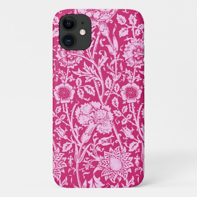 Capa Para iPhone 11 Art Nouveau Carnação Damask, Fuchsia Rosa (Verso)