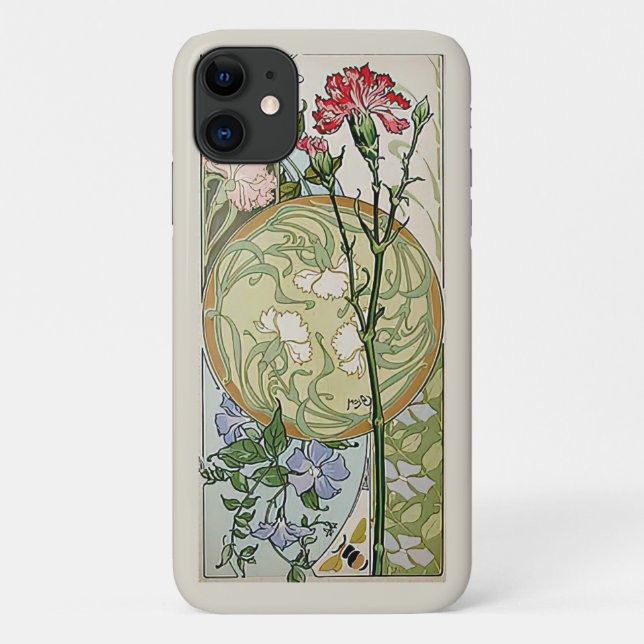 Capa Para iPhone 11 Art Nouveau Carnações Clematis Flores  (Verso)