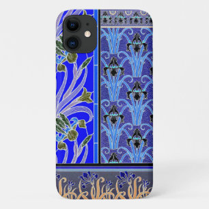 Capa Para iPhone 11 Art nouveau flor da íris elegante vintage azul pre